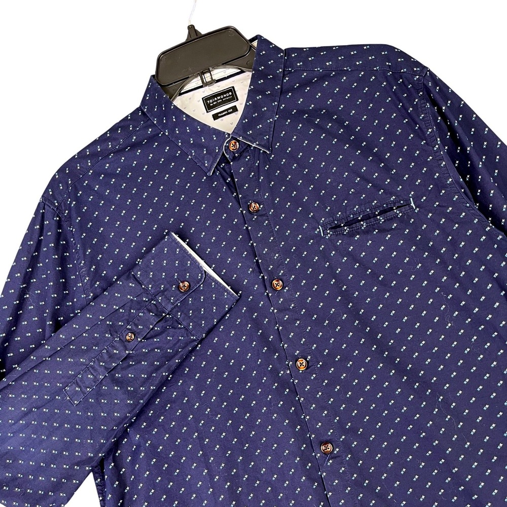 7 Diamonds Saviour Classic Fit Shirt Mens L Geometric Stretch Business Casual